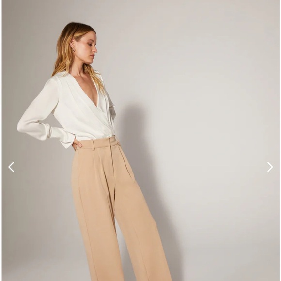 NWT Favorite Daughter The Favorite Twill Pleated Wide Leg Trousers (Beige) 6 - Picture 4 of 9